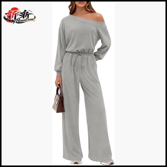 Long Sleeve Off Shoulder Jumpsuit with Pockets 94% Polyester 6% Elastane